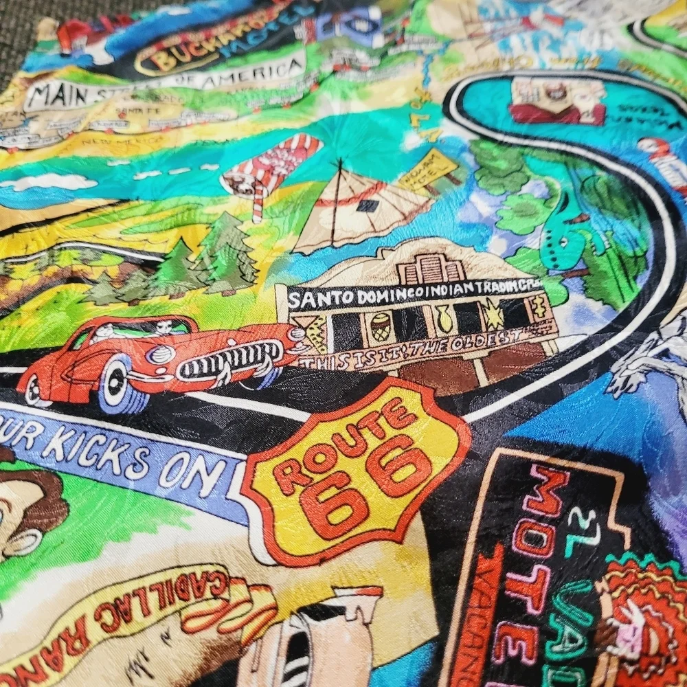 Ultra Rare Nicole Miller Route 66 oversized Silk Scarf Vintage 1991 - Picture 7 of 12